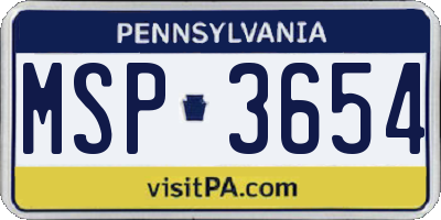 PA license plate MSP3654