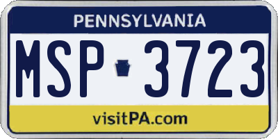 PA license plate MSP3723