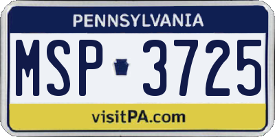 PA license plate MSP3725