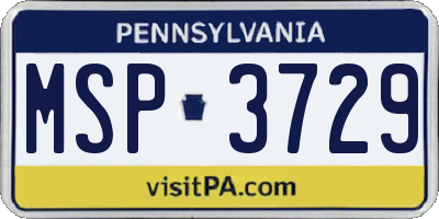PA license plate MSP3729