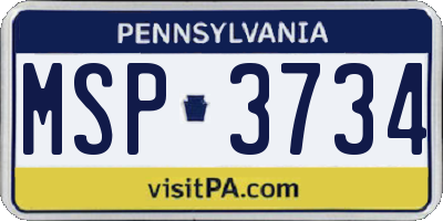 PA license plate MSP3734