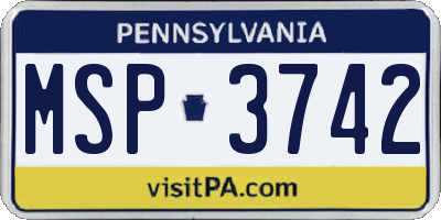 PA license plate MSP3742