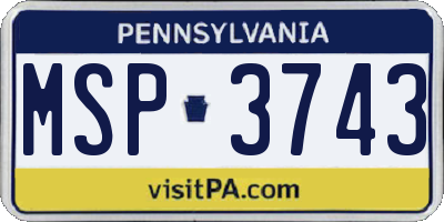 PA license plate MSP3743