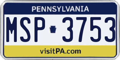 PA license plate MSP3753