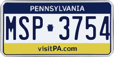 PA license plate MSP3754