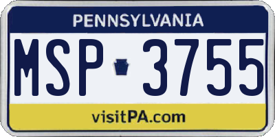 PA license plate MSP3755