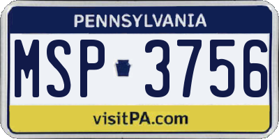 PA license plate MSP3756