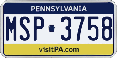 PA license plate MSP3758