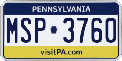 PA license plate MSP3760