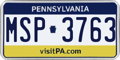 PA license plate MSP3763