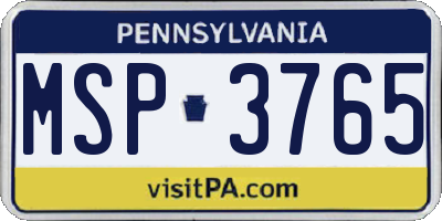 PA license plate MSP3765