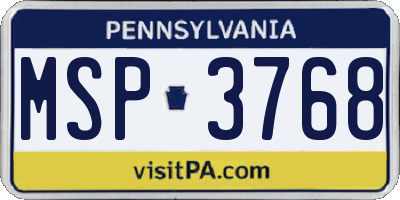 PA license plate MSP3768