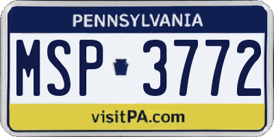 PA license plate MSP3772