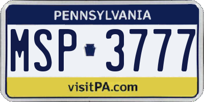 PA license plate MSP3777
