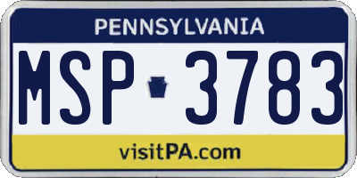 PA license plate MSP3783