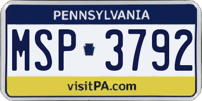 PA license plate MSP3792