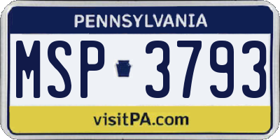 PA license plate MSP3793