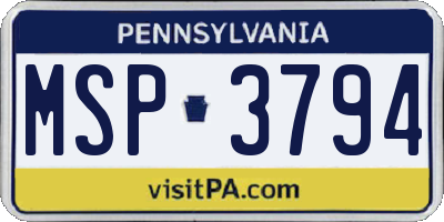 PA license plate MSP3794