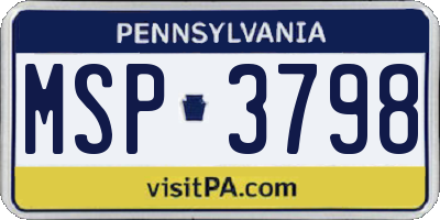 PA license plate MSP3798