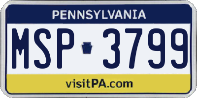 PA license plate MSP3799