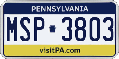 PA license plate MSP3803
