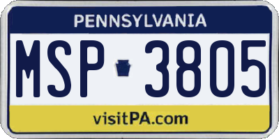 PA license plate MSP3805