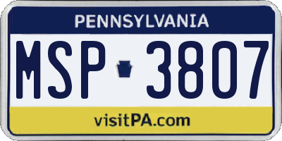 PA license plate MSP3807