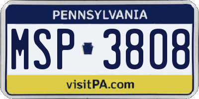 PA license plate MSP3808