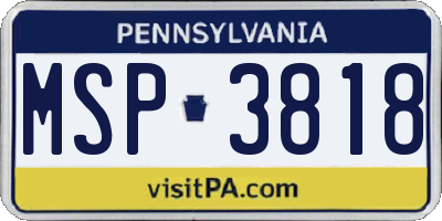 PA license plate MSP3818