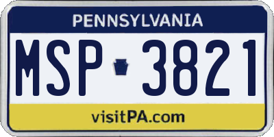 PA license plate MSP3821