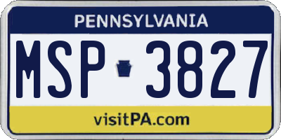 PA license plate MSP3827