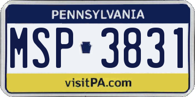 PA license plate MSP3831