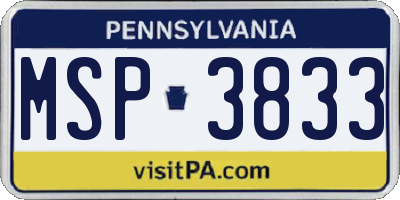 PA license plate MSP3833