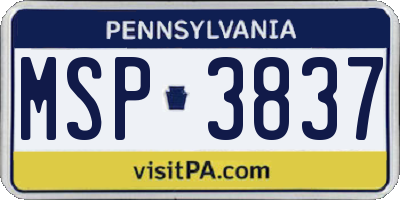 PA license plate MSP3837
