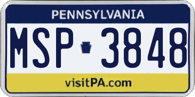 PA license plate MSP3848