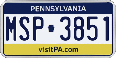 PA license plate MSP3851