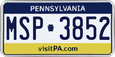 PA license plate MSP3852