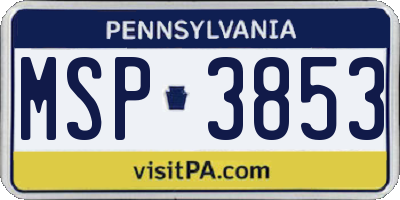 PA license plate MSP3853