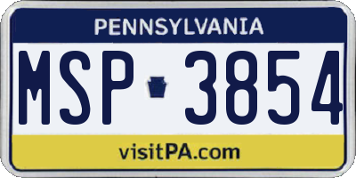 PA license plate MSP3854