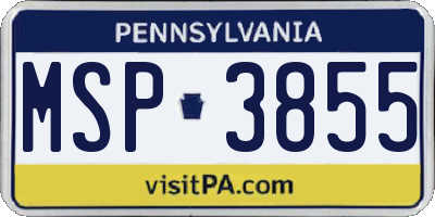 PA license plate MSP3855