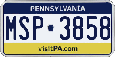 PA license plate MSP3858