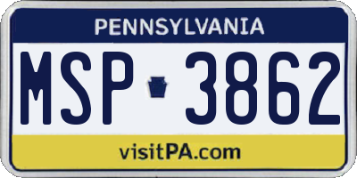 PA license plate MSP3862
