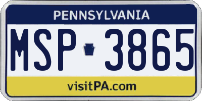 PA license plate MSP3865