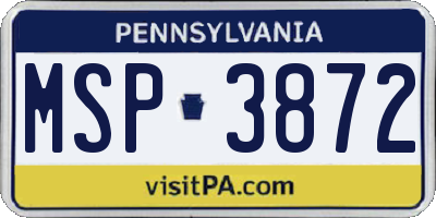PA license plate MSP3872