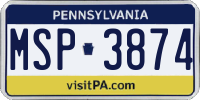PA license plate MSP3874
