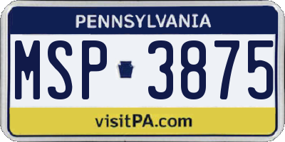 PA license plate MSP3875