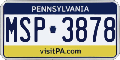 PA license plate MSP3878