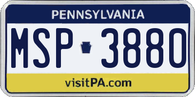 PA license plate MSP3880