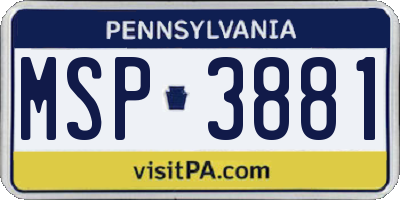 PA license plate MSP3881