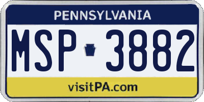 PA license plate MSP3882